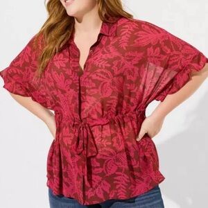 NWT Torrid Chiffon Dolman Button Up Short Sleeve Top